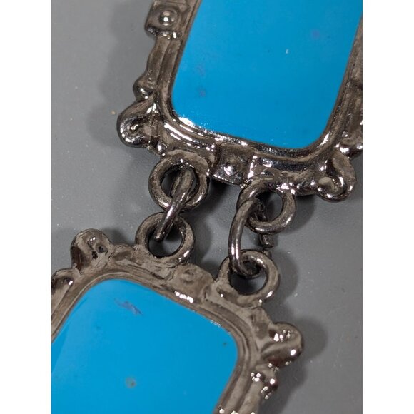 Retro Blue Enamel Gray Metallic Book Link Chain Bracelet 7.5" - Picture 7 of 10
